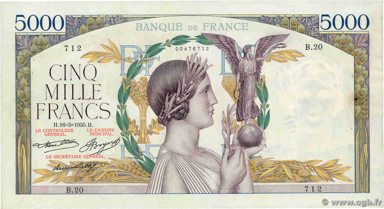 5000 Francs VICTOIRE FRANKREICH  1935 F.44.02 fVZ