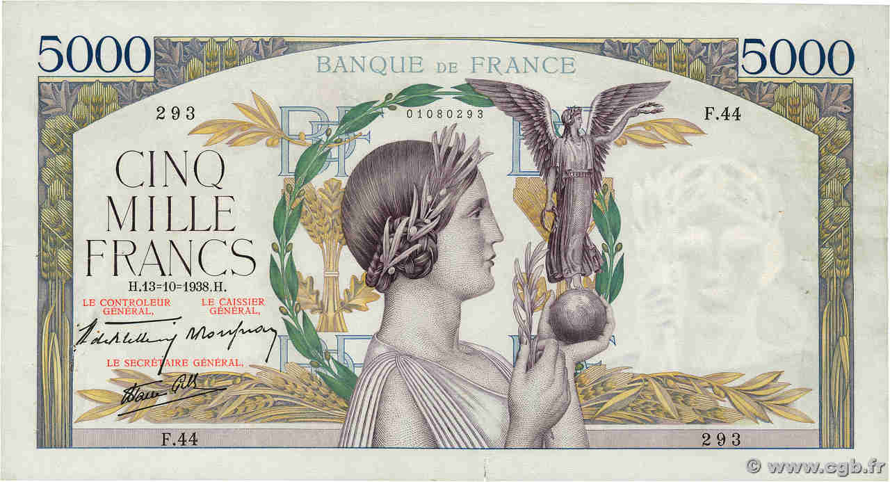 5000 Francs VICTOIRE modifié, taille douce FRANCE  1938 F.45.01 TTB+