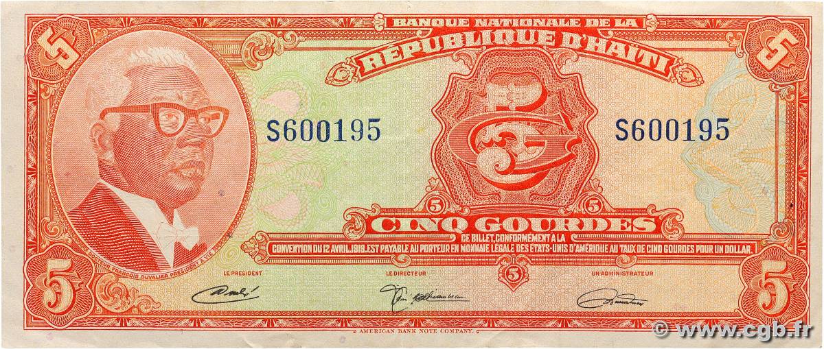 5 Gourdes HAÏTI  1967 P.202a VF