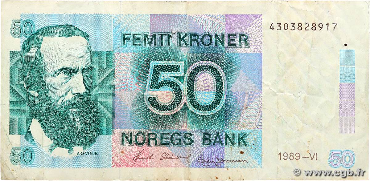 50 Kroner NORVÈGE  1989 P.42e q.BB