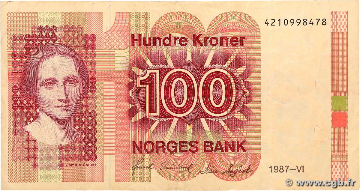 100 Kroner NORWAY  1987 P.43c F+