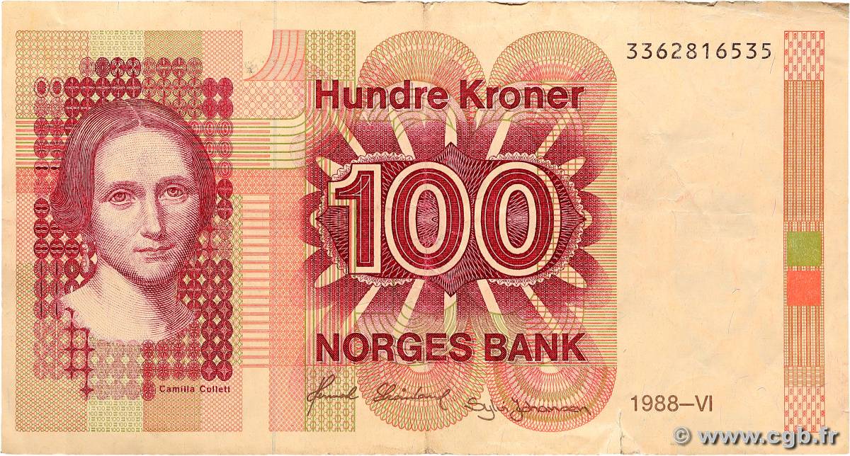 100 Kroner NORVÈGE  1988 P.43d q.BB