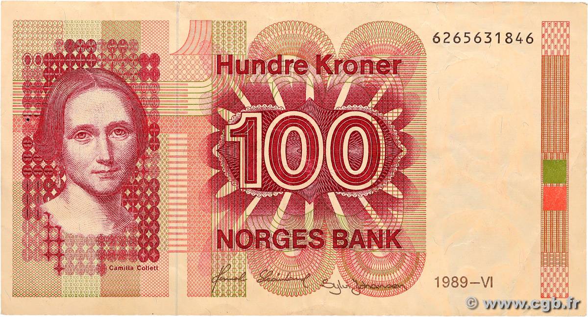 100 Kroner NORVÈGE  1989 P.43d F+