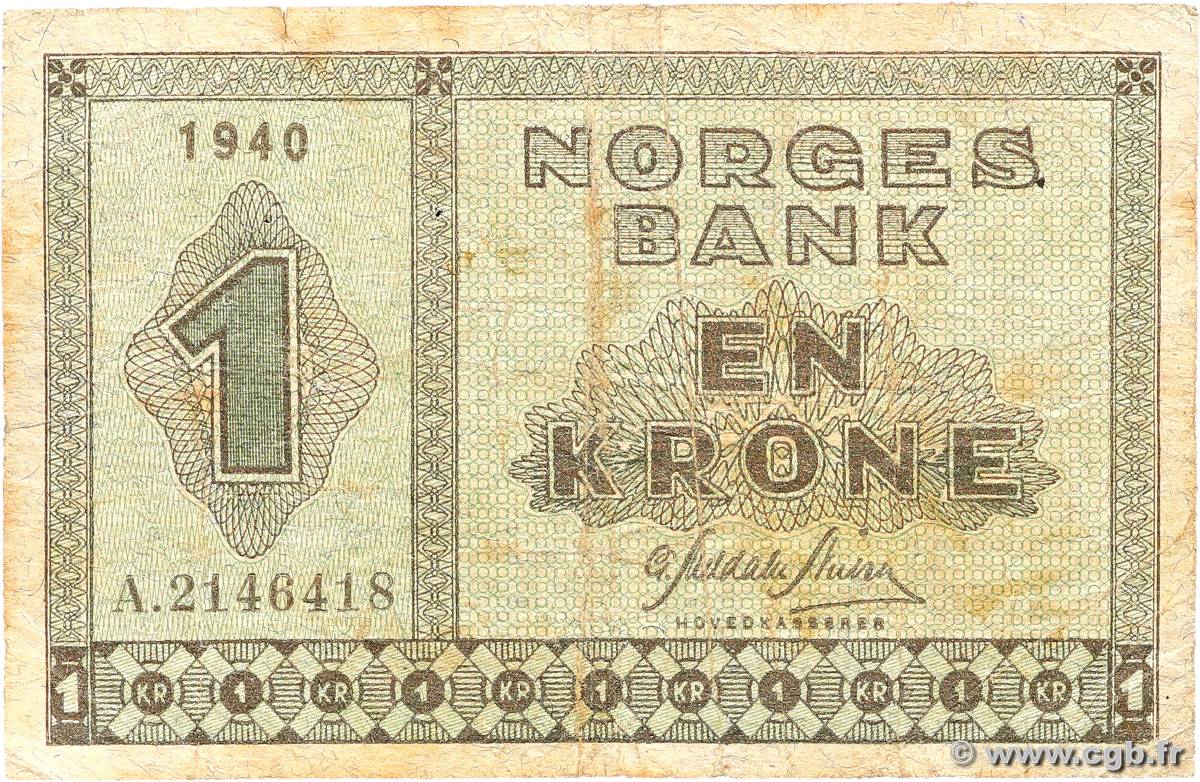 1 Krone NORWAY  1940 P.15a G