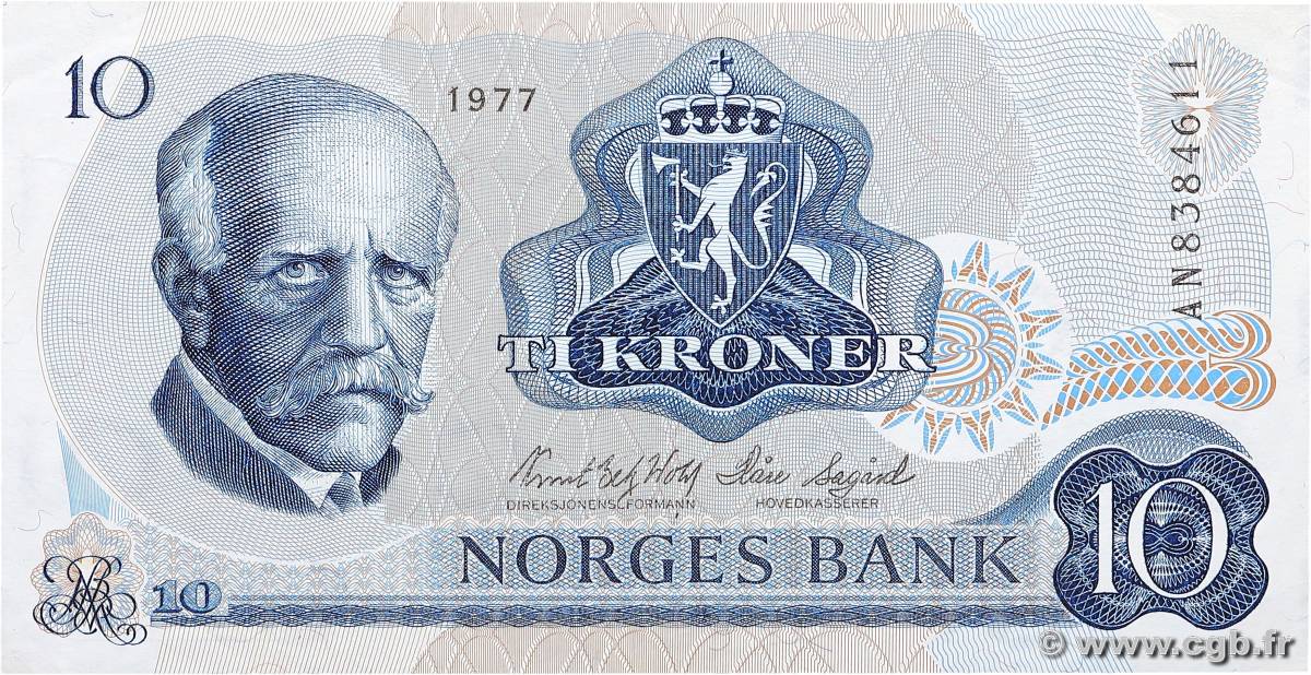 10 Kroner NORVÈGE  1977 P.36c fVZ