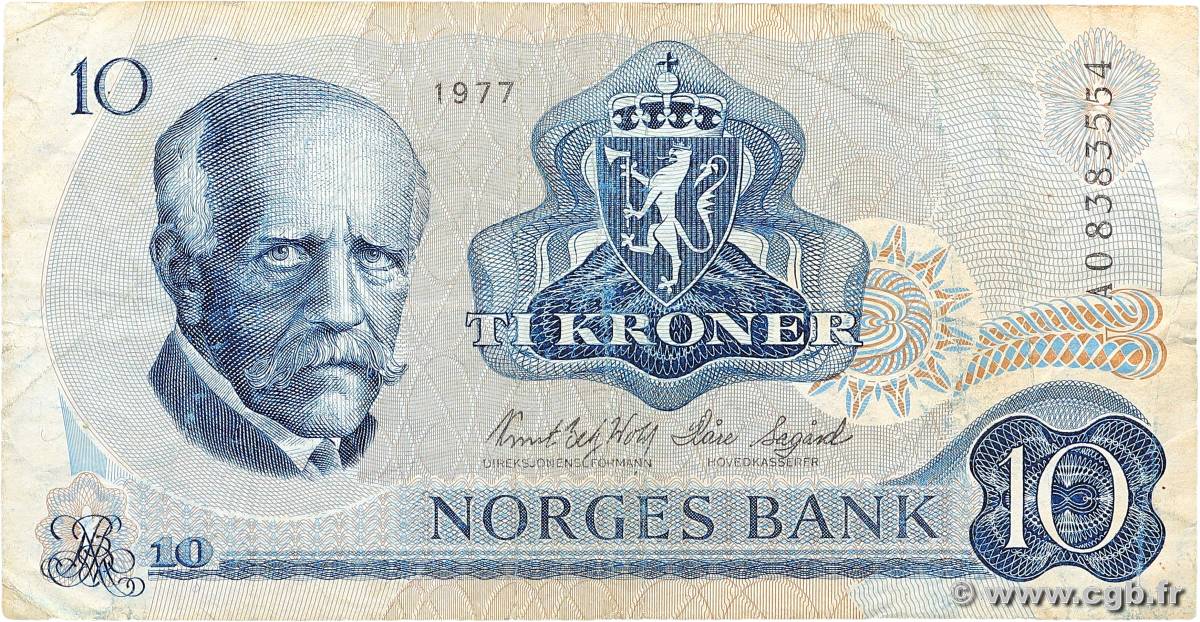 10 Kroner NORVÈGE  1977 P.36c TB