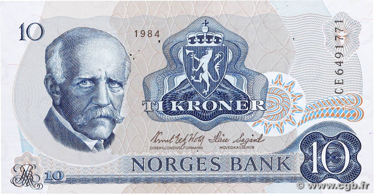 10 Kroner NORVÈGE  1984 P.36c pr.SUP