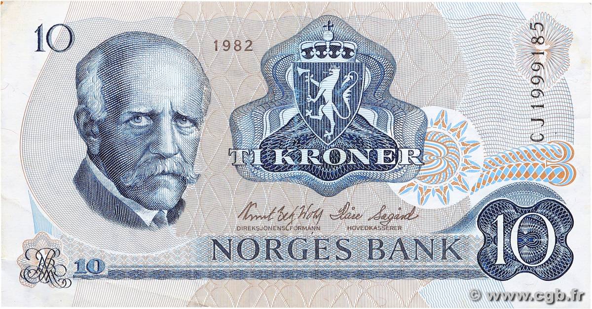 10 Kroner NORVÈGE  1982 P.36c VF+