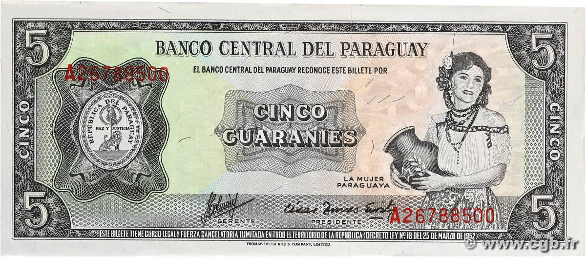 5 Guaranies PARAGUAY  1963 P.195 SC