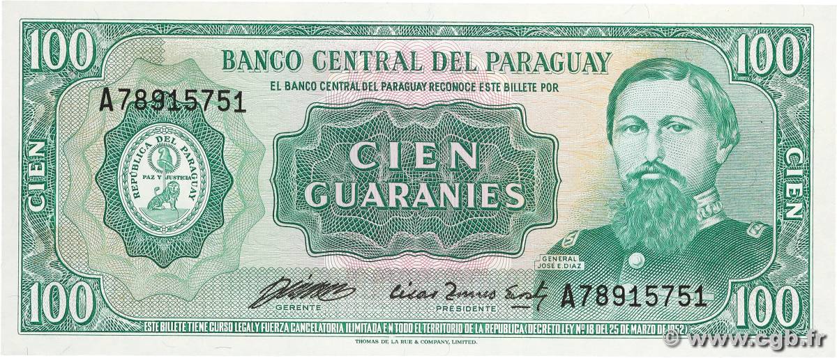 100 Guaranies PARAGUAY  1963 P.198a ST