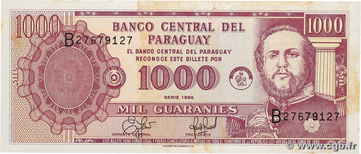 1000 Guaranies PARAGUAY  1998 P.214a fVZ