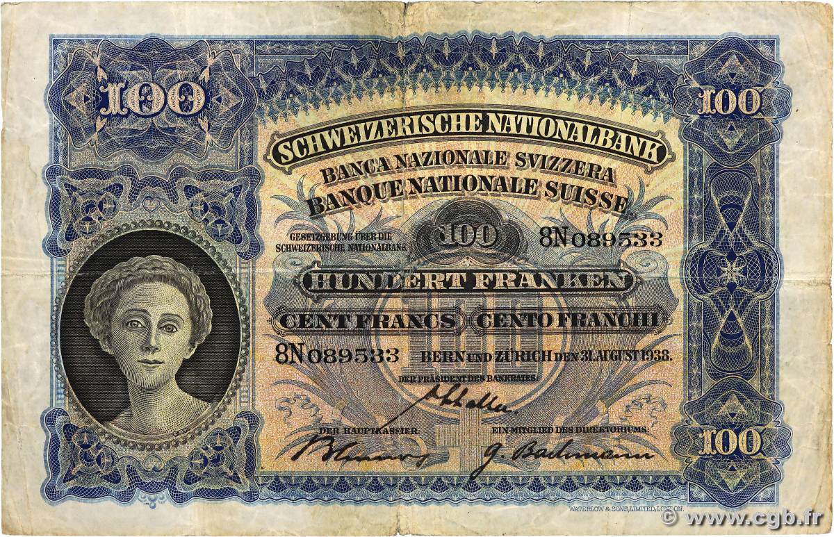 100 Francs SUISSE  1938 P.35j F