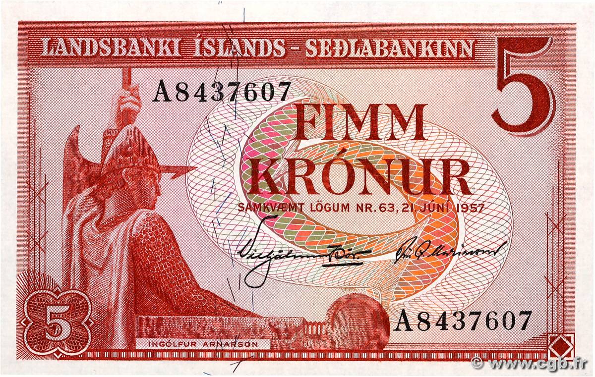 5 Kronur ICELAND  1957 P.37b UNC