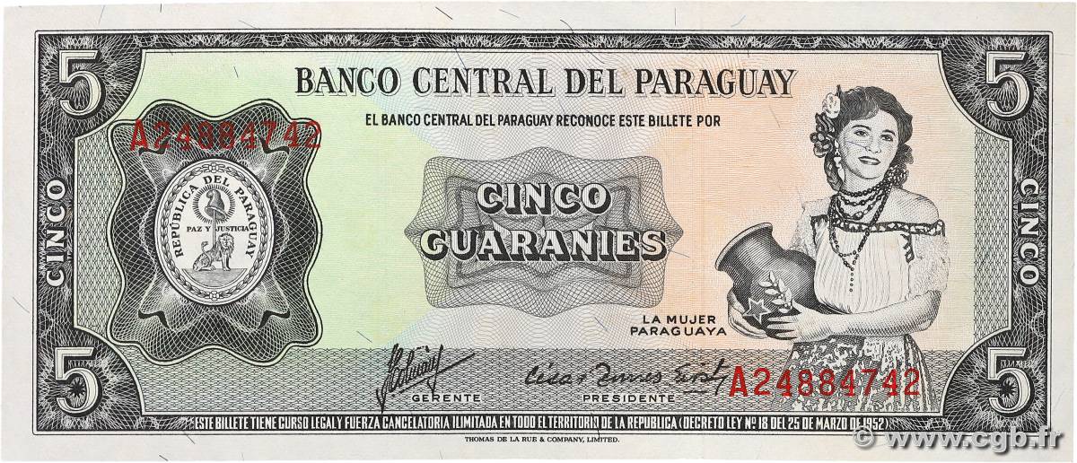 5 Guaranies PARAGUAY  1963 P.195b EBC