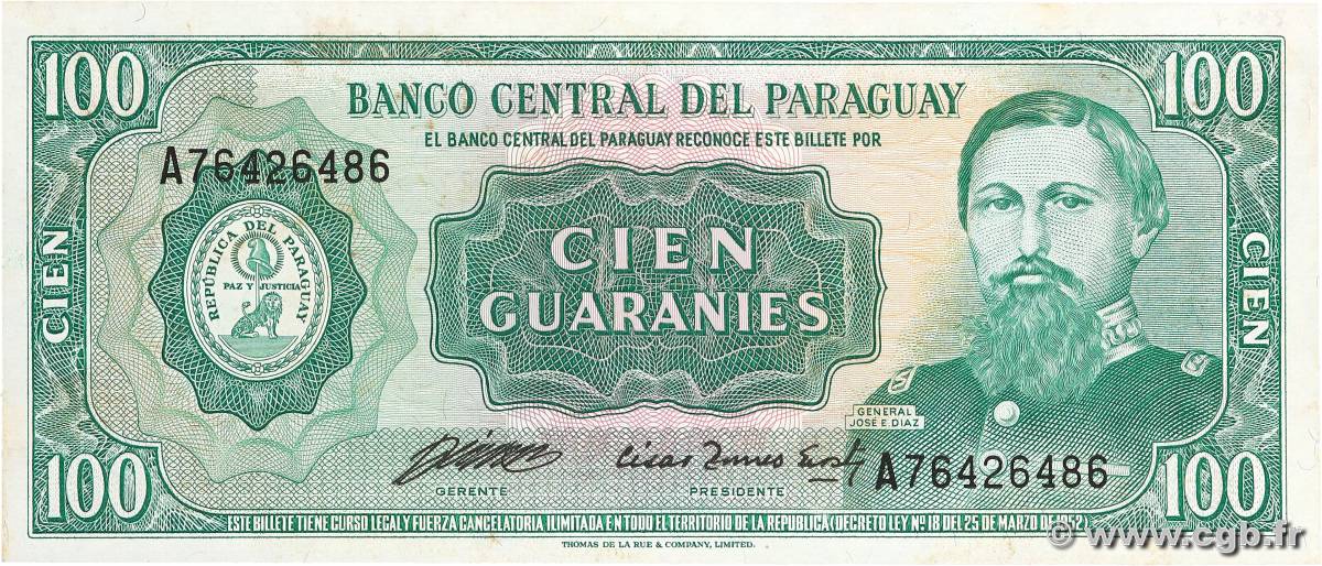 100 Guaranies PARAGUAY  1982 P.205 XF