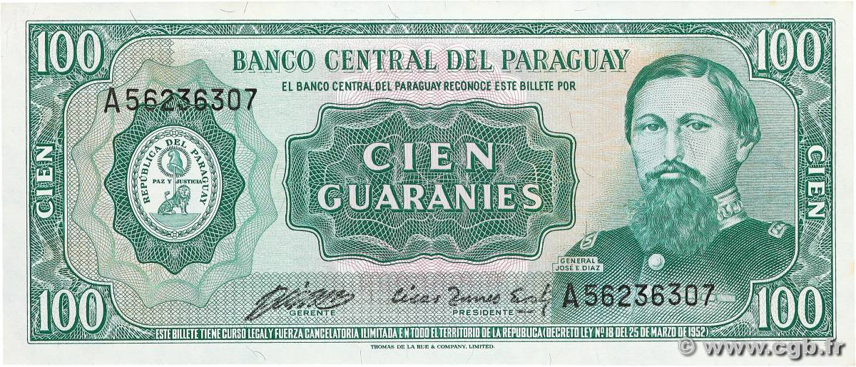 100 Guaranies PARAGUAY  1982 P.205 UNC-