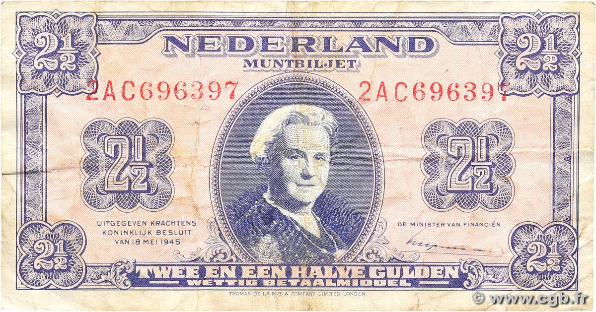 2,5 Gulden NETHERLANDS  1945 P.071 F