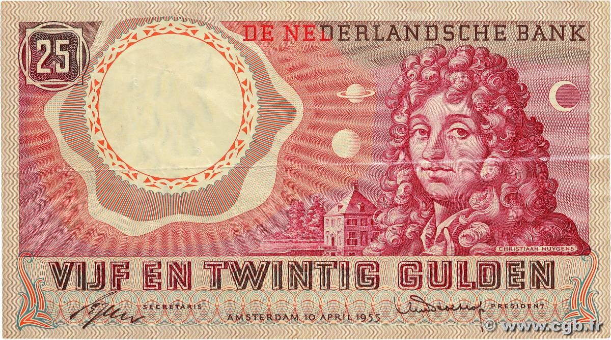 25 Gulden NETHERLANDS  1955 P.087 VF+