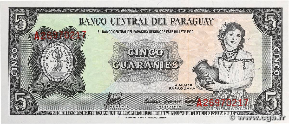 5 Guaranies PARAGUAY  1963 P.195b UNC