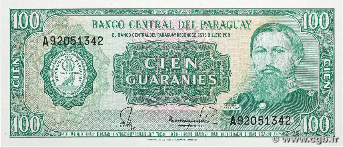 100 Guaranies PARAGUAY  1982 P.205 SC