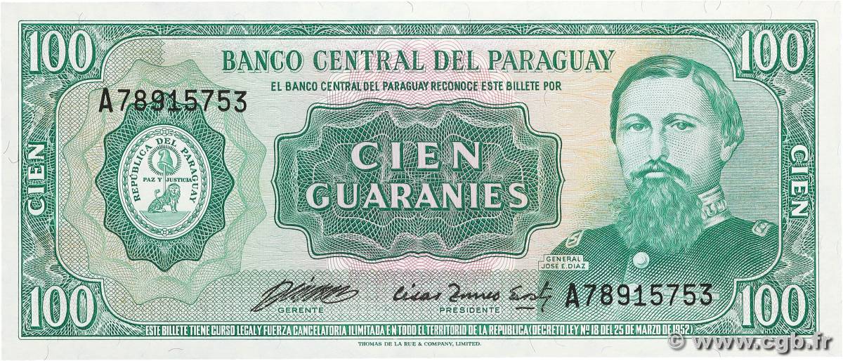 100 Guaranies PARAGUAY  1982 P.205 UNC