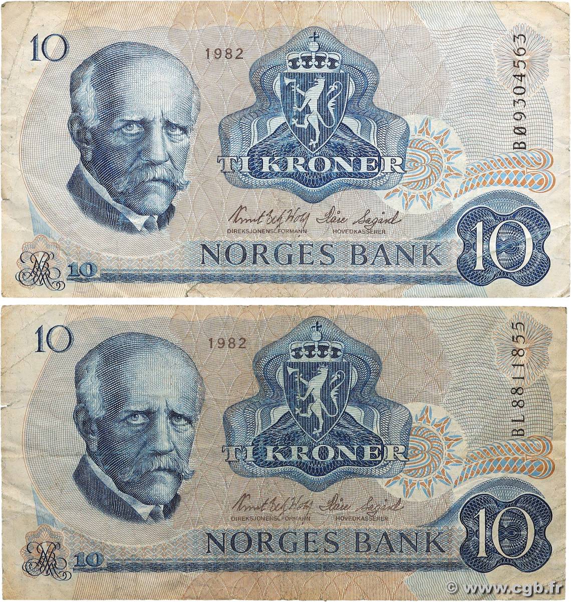 10 Kroner Lot NORVÈGE  1982 P.36c G