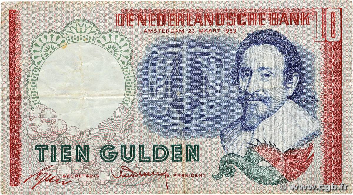 10 Gulden PAYS-BAS  1953 P.085 TB