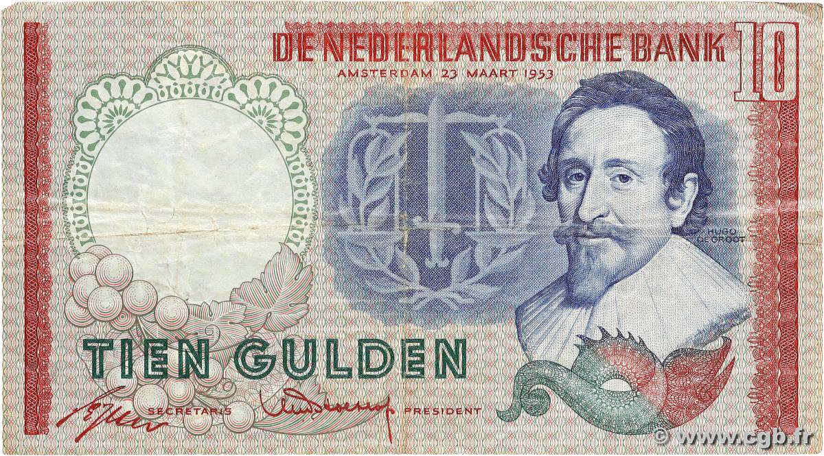 10 Gulden NETHERLANDS  1953 P.085 F