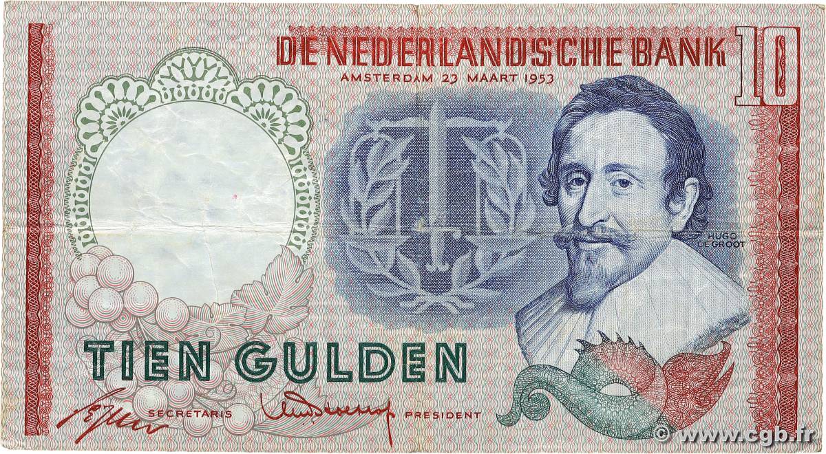 10 Gulden PAYS-BAS  1953 P.085 TB