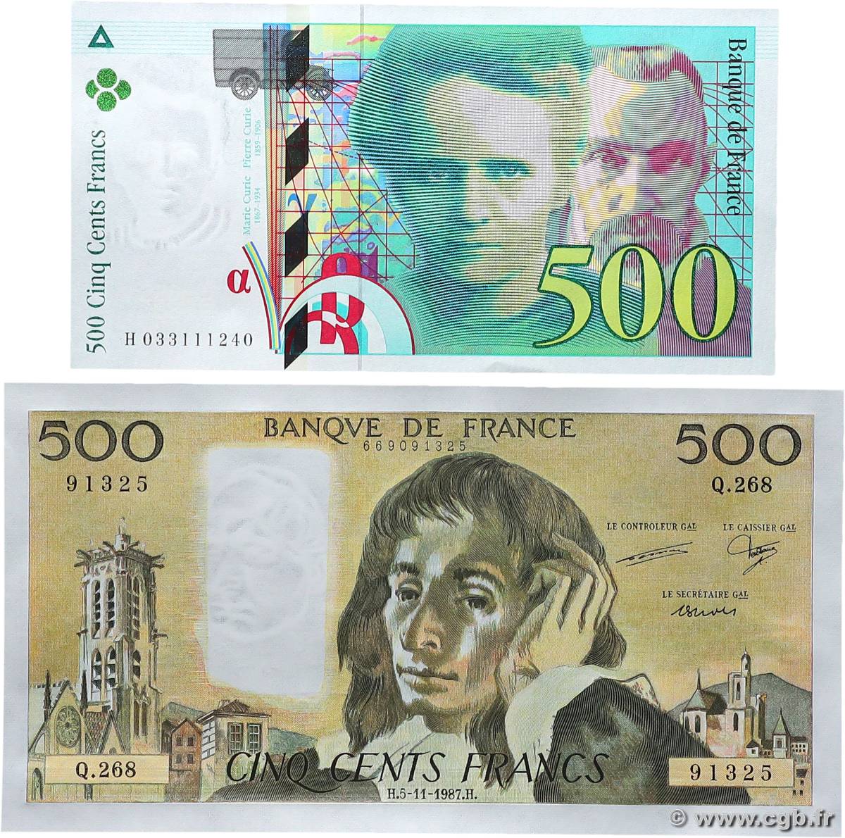 500 Francs Lot FRANCE  1987 F.71.38 et F.76.01 pr.NEUF