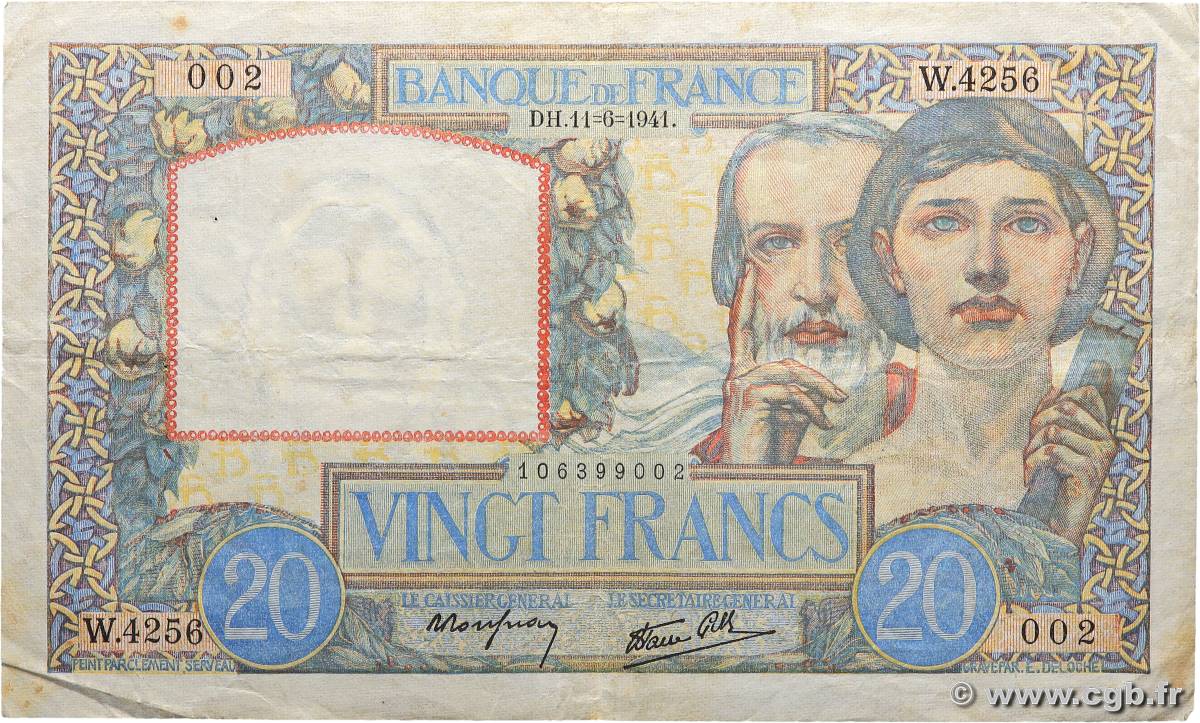 20 Francs TRAVAIL ET SCIENCE FRANCIA  1941 F.12.15 q.BB