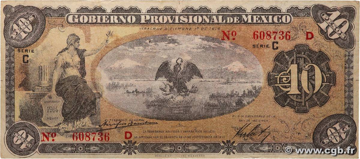 10 Pesos MEXICO Veracruz 1914 PS.1107a VF+