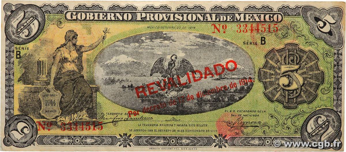 5 Pesos MEXICO  1914 PS.0702b MBC