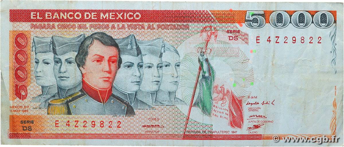 5000 Pesos MEXICO  1983 P.083a q.BB