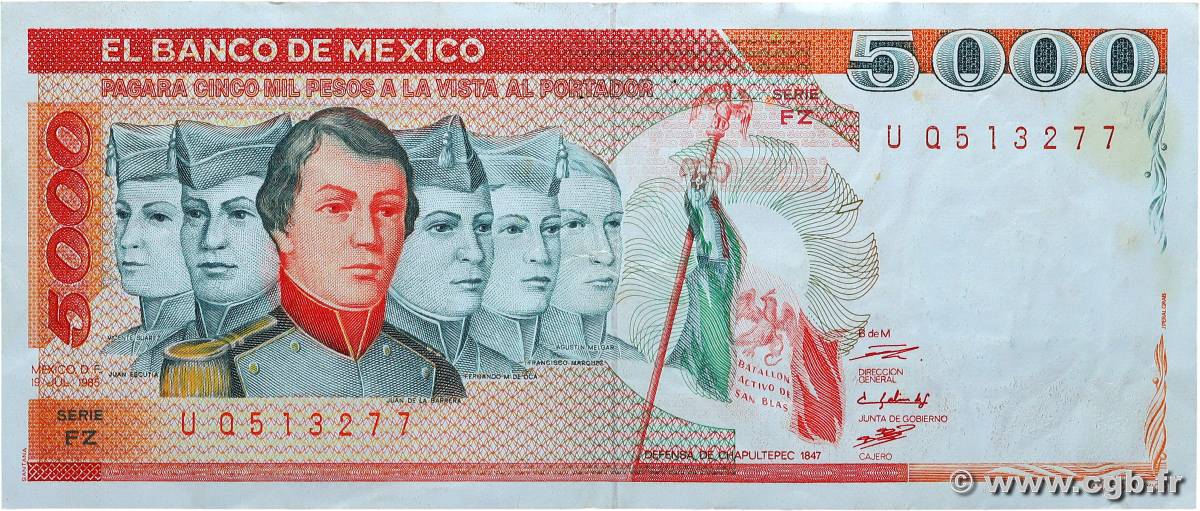 5000 Pesos MEXIQUE  1985 P.087a TTB+