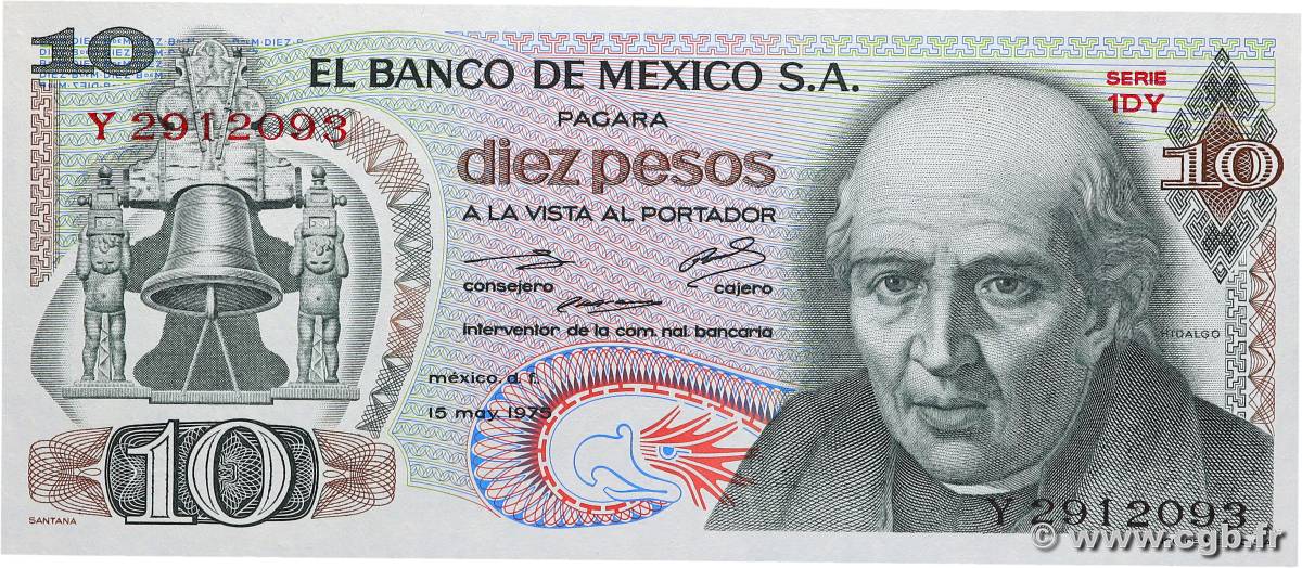 10 Pesos MEXICO  1975 P.063h UNC