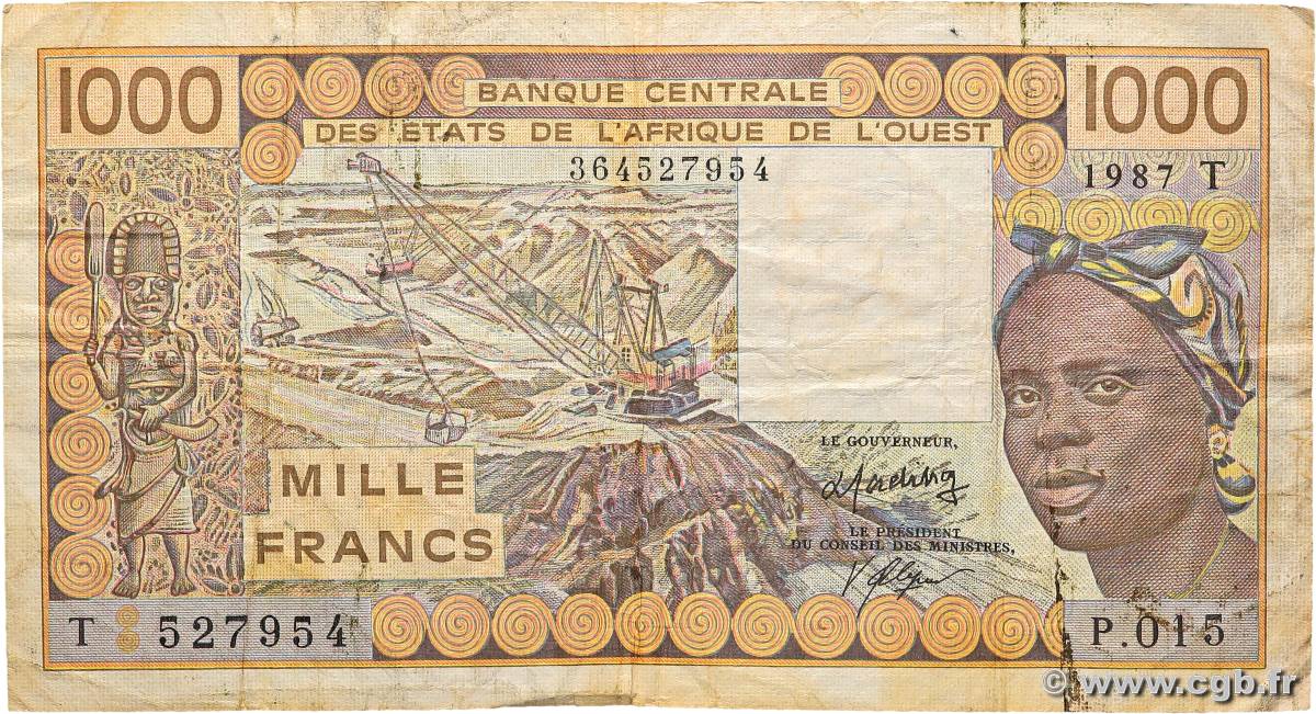 1000 Francs ÉTATS DE L AFRIQUE DE L OUEST  1987 P.807Th TB