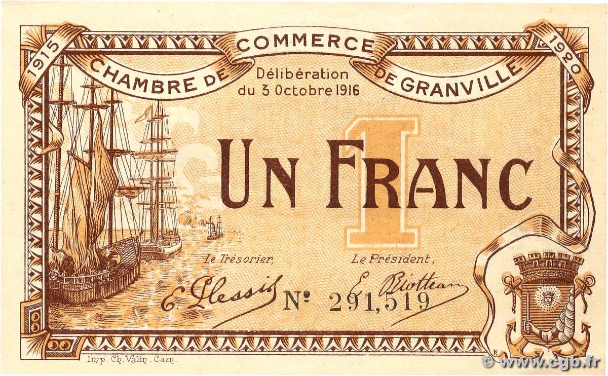 1 Franc FRANCE régionalisme et divers Granville 1916 JP.060.09 SPL+