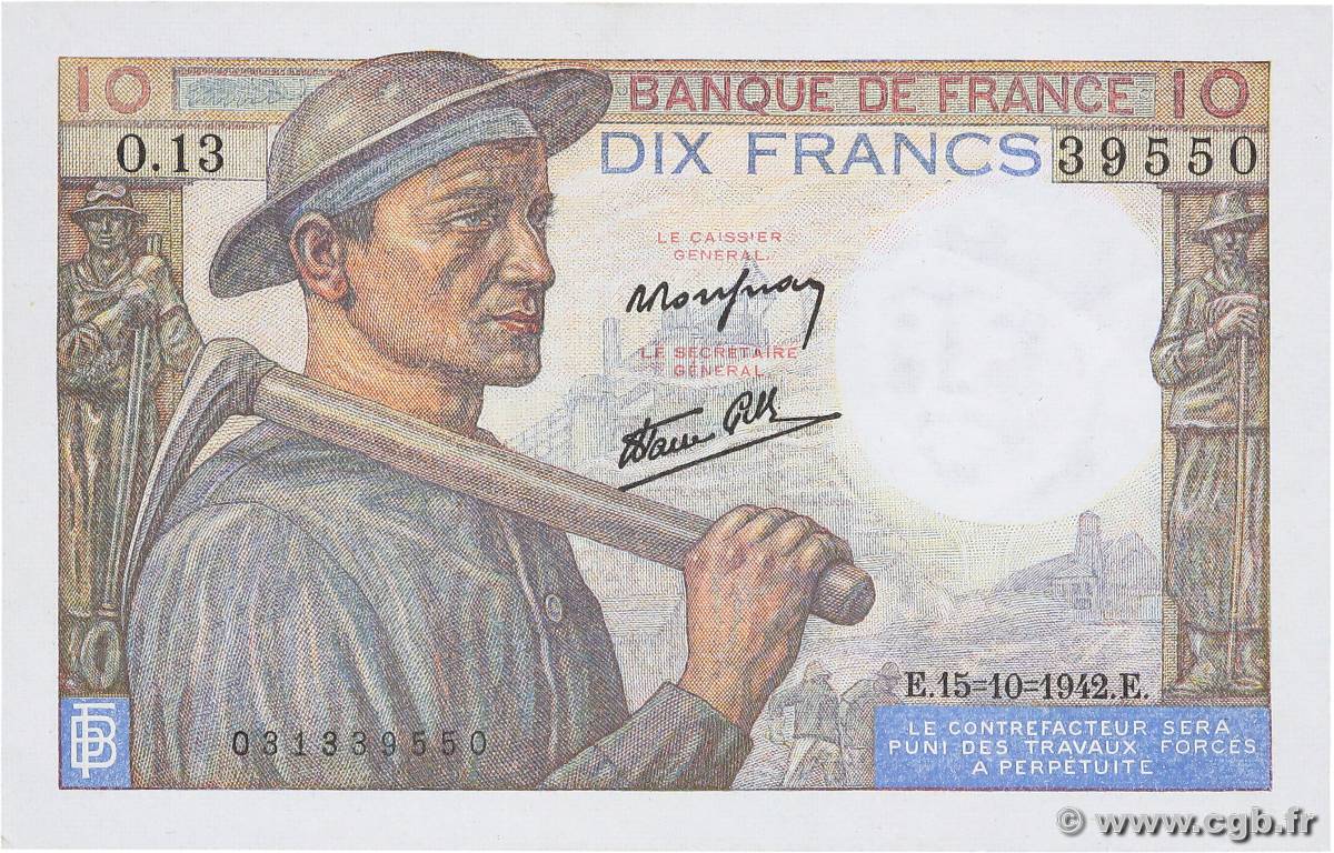 10 Francs MINEUR FRANCIA  1942 F.08.04 q.AU