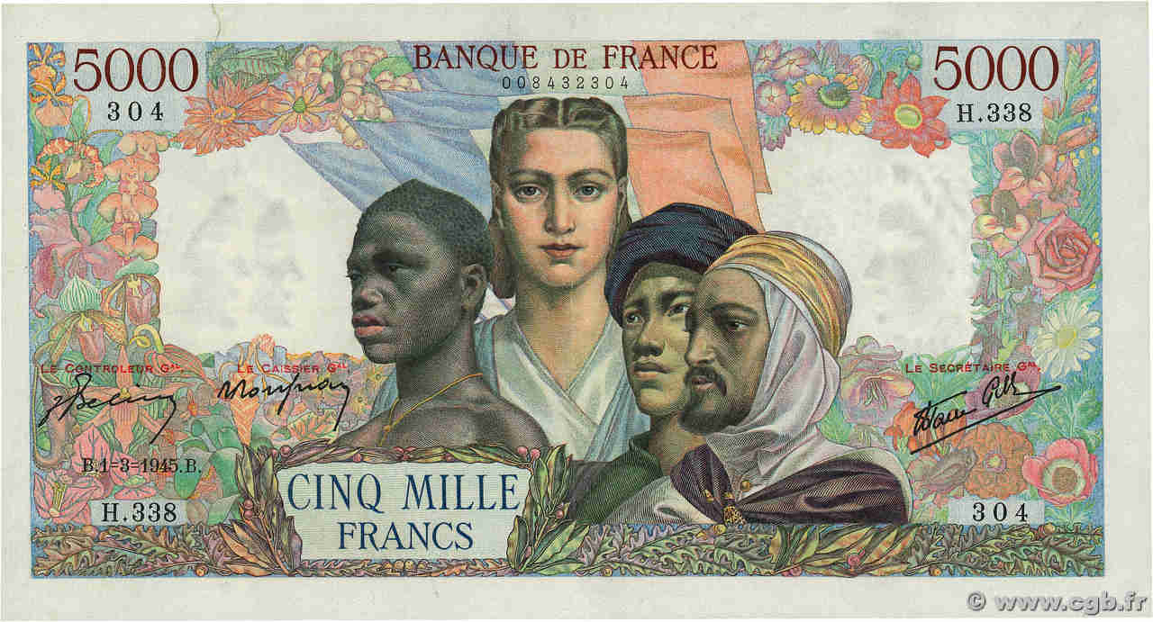 5000 Francs EMPIRE FRANÇAIS FRANCE  1945 F.47.15 VF-