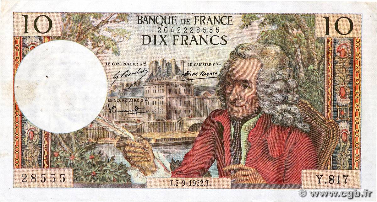 10 Francs VOLTAIRE FRANCIA  1972 F.62.58 MBC