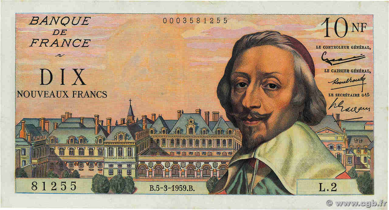 10 Nouveaux Francs RICHELIEU FRANCE  1959 F.57.01 TTB+