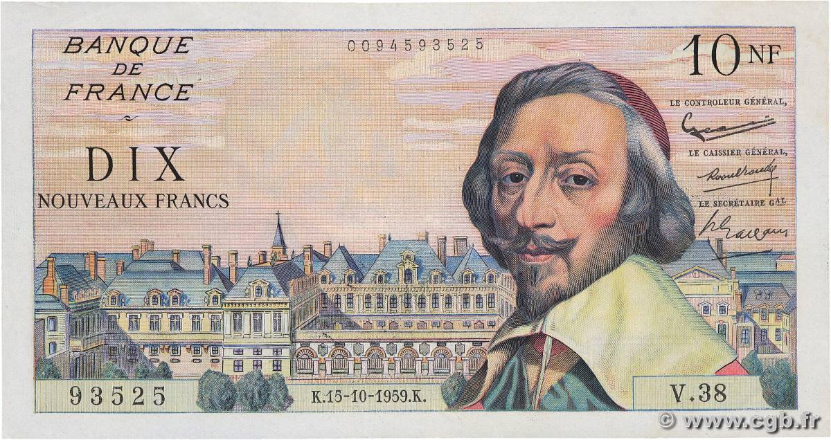 10 Nouveaux Francs RICHELIEU FRANCE  1959 F.57.03 SUP