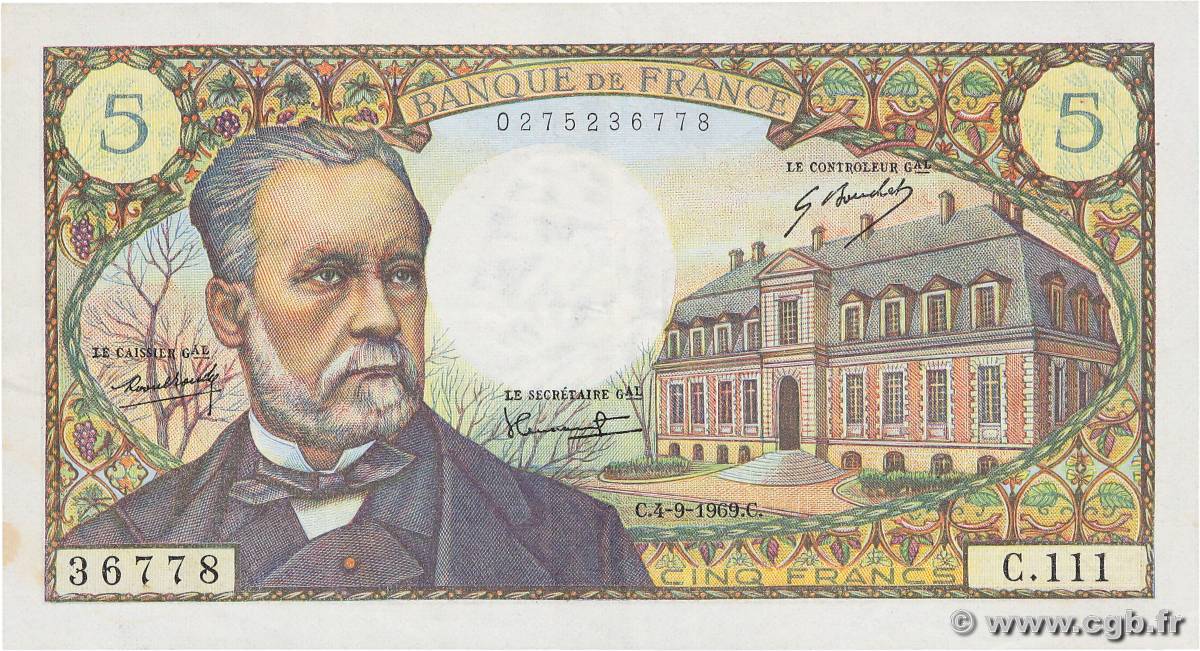 5 Francs PASTEUR FRANCIA  1969 F.61.11 BB