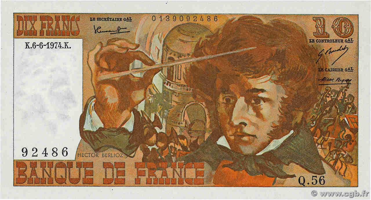 10 Francs BERLIOZ FRANKREICH  1974 F.63.05 fST+