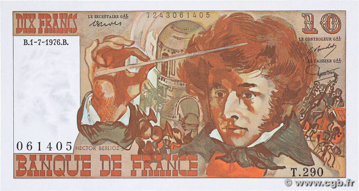 10 Francs BERLIOZ FRANCE  1976 F.63.19 UNC-