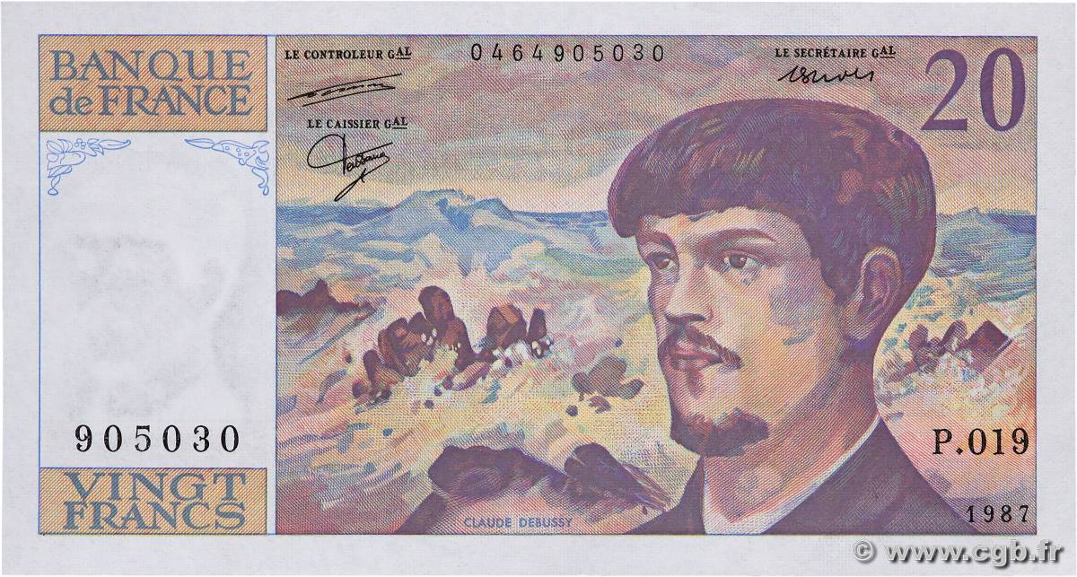 20 Francs DEBUSSY FRANCE  1987 F.66.08 AU+