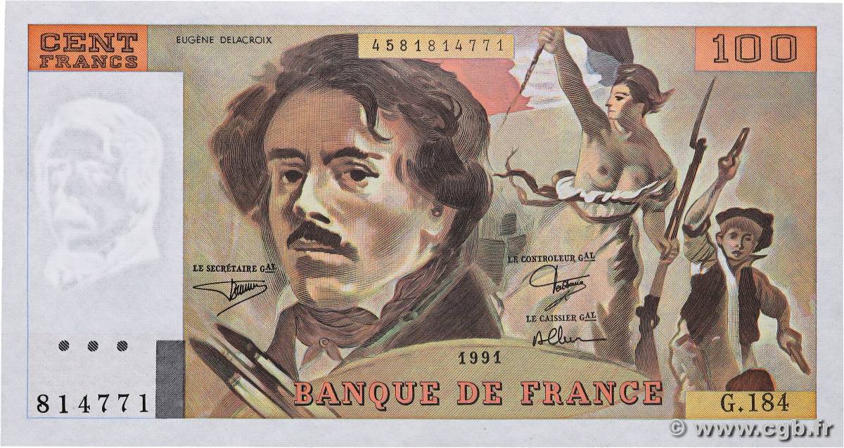 100 Francs DELACROIX imprimé en continu FRANCIA  1991 F.69bis.03b2 q.FDC