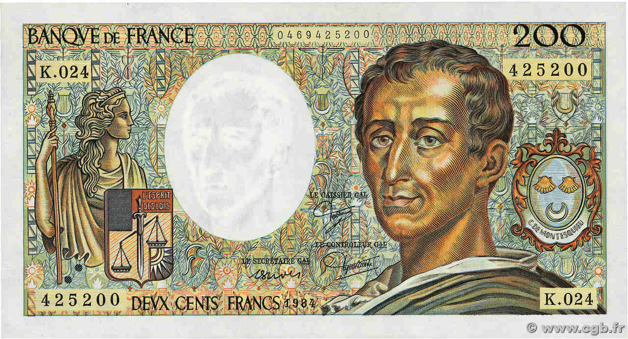 200 Francs MONTESQUIEU FRANCE  1984 F.70.04 NEUF