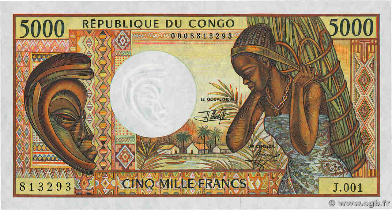 5000 Francs CONGO  1992 P.12 fST+